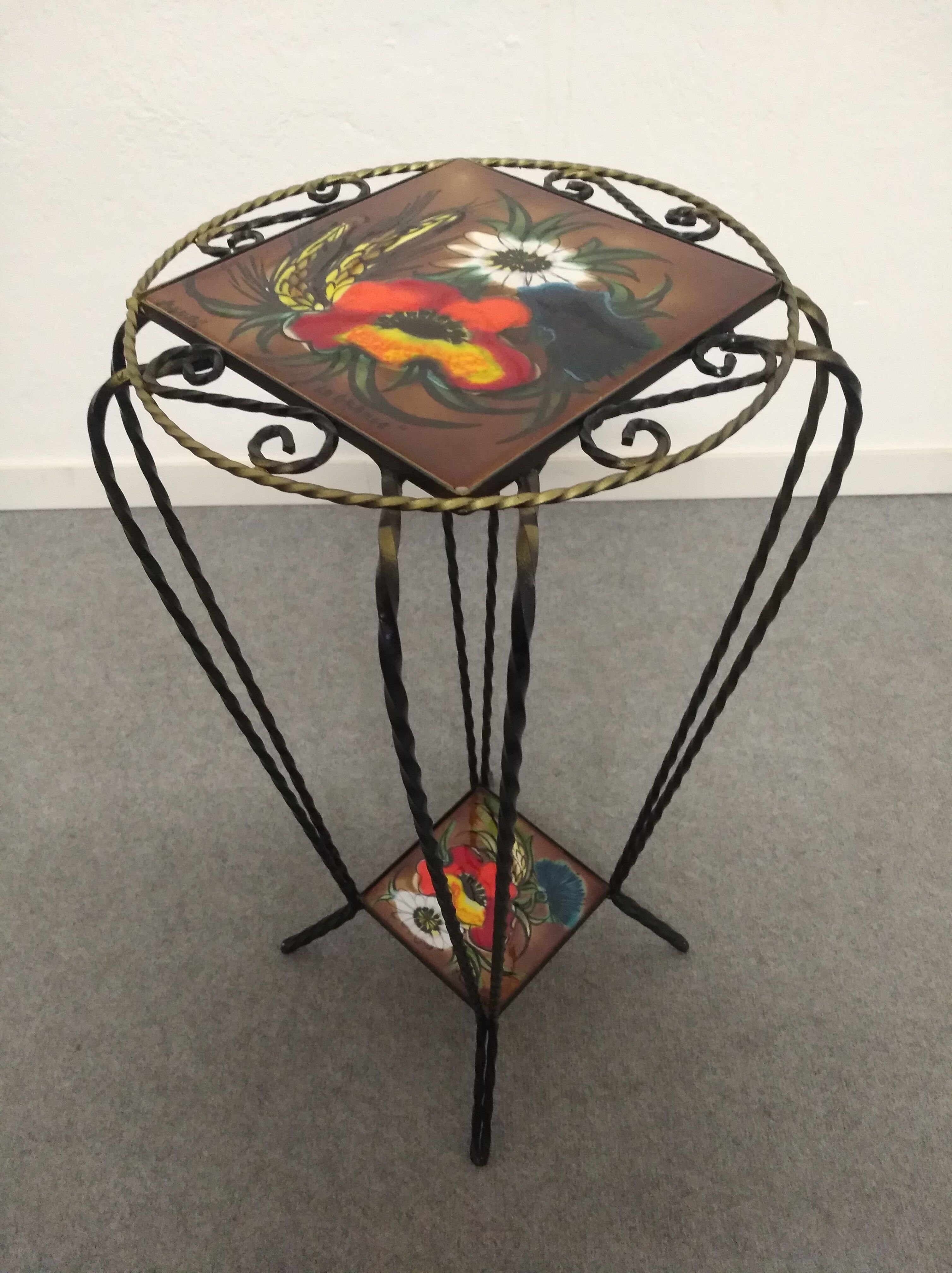 Vallauris wrought iron and ceramic side table