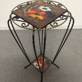 Vallauris wrought iron and ceramic side table