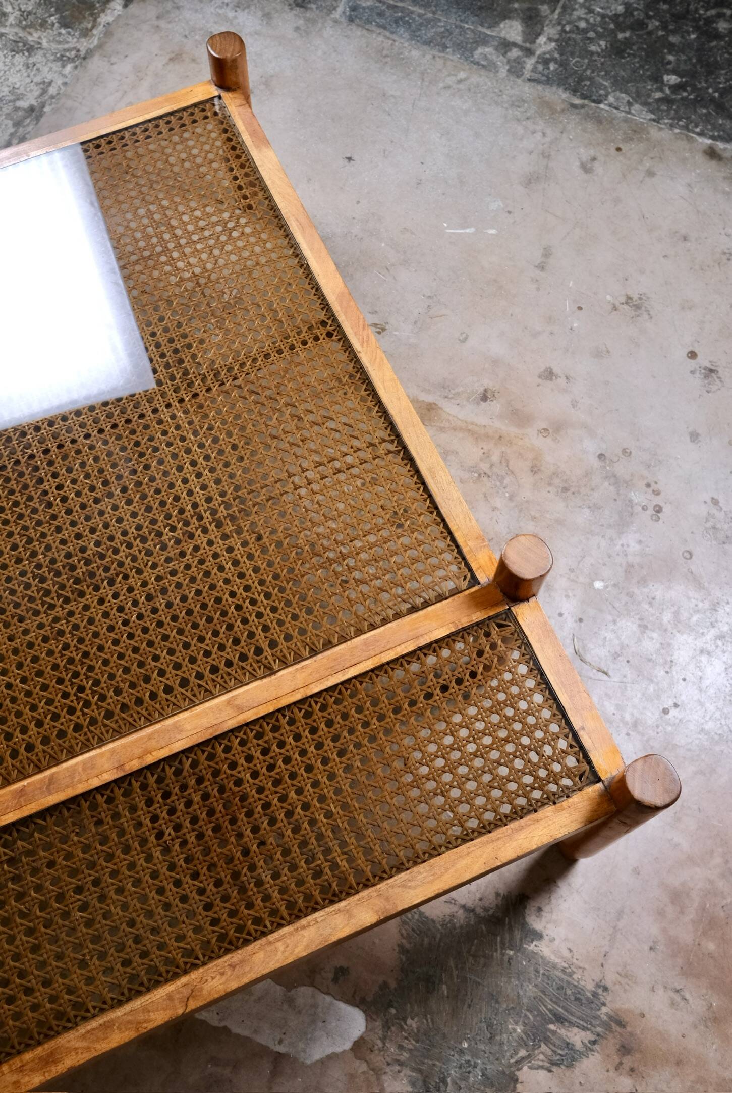 Cane and smoked glass coffee table, France, 1980.