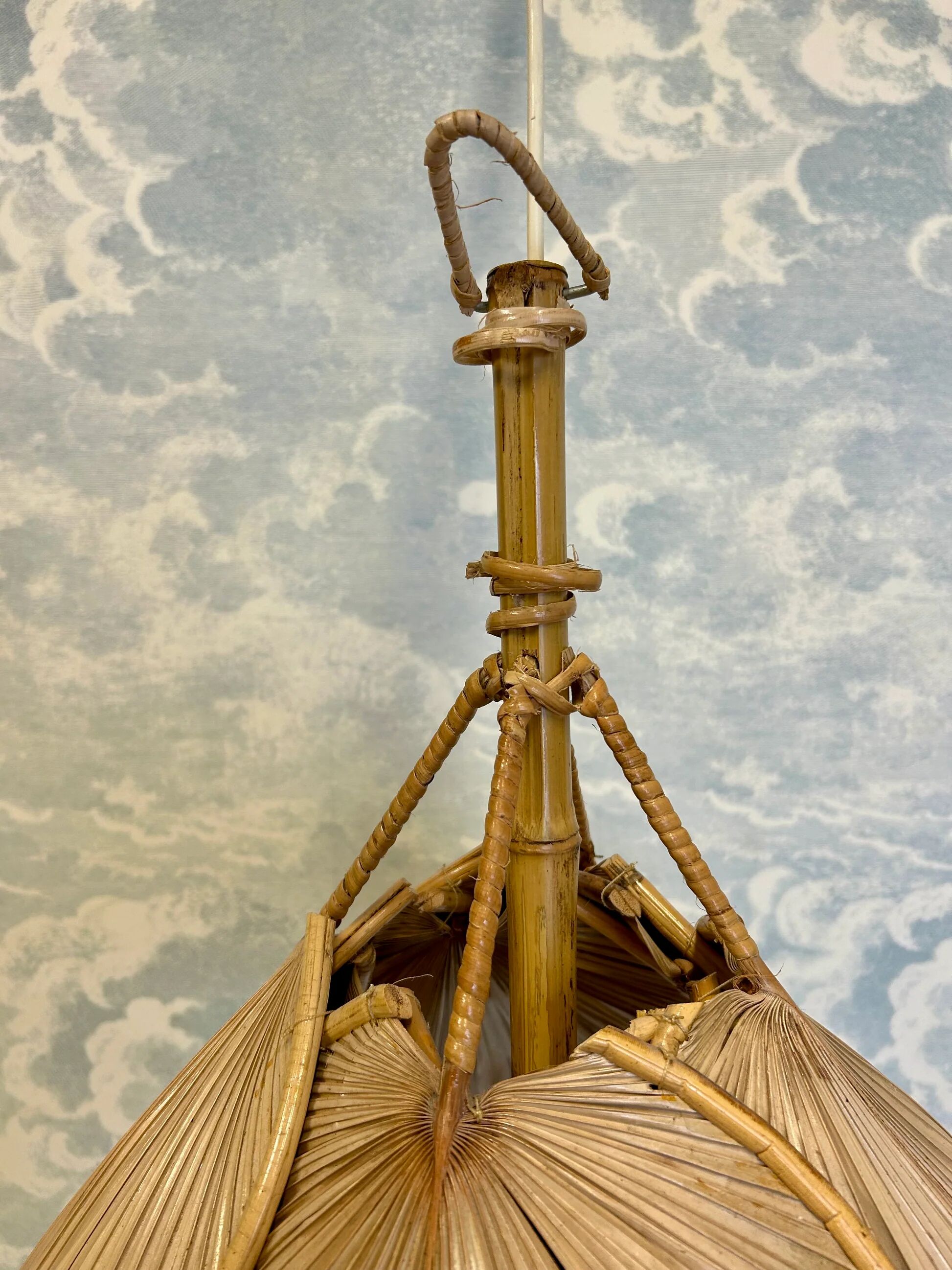 Mid-century modern Uchiwa style bamboo suspension