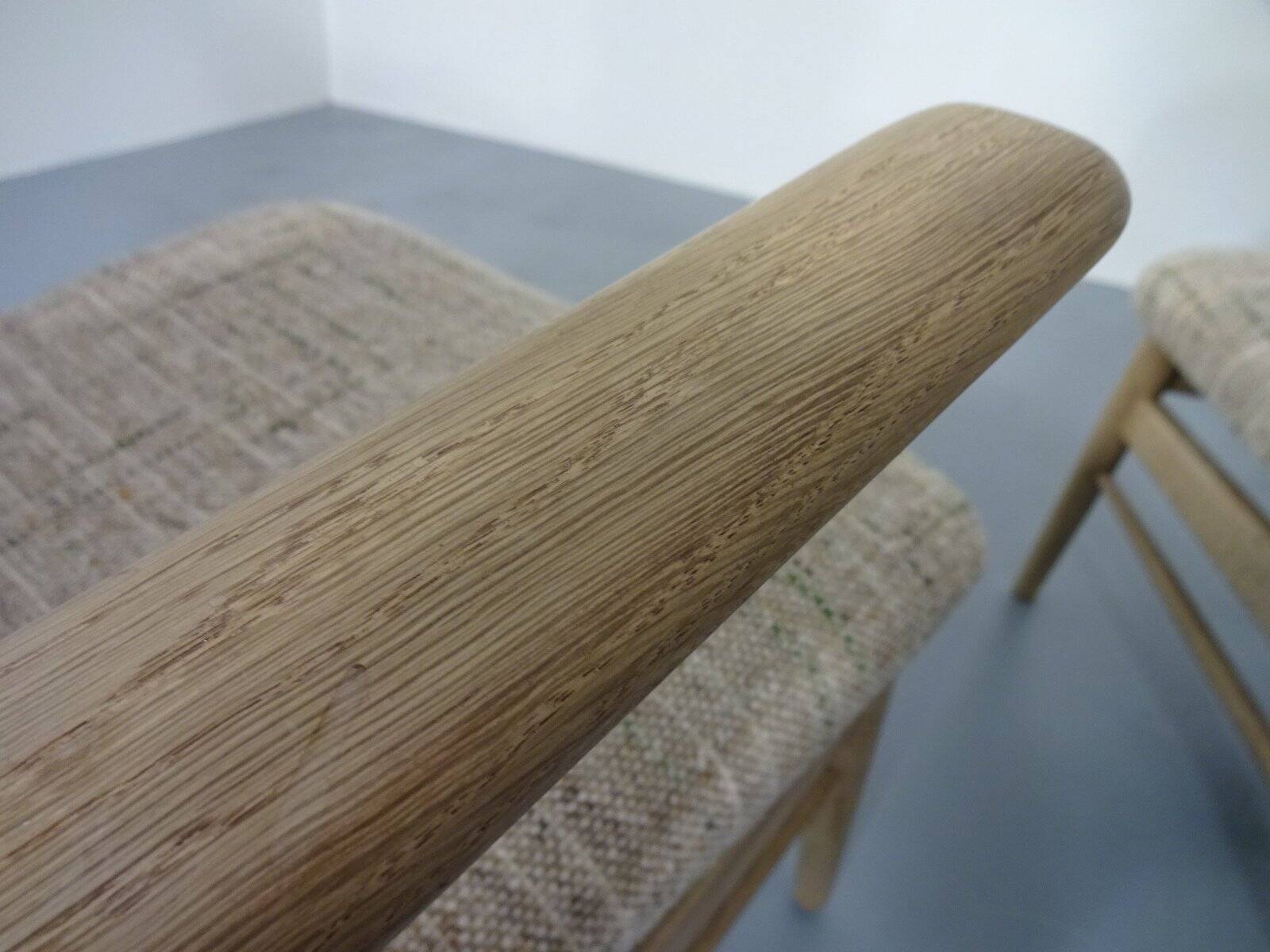 Danish Oak & Wool Armchairs, 1960s, Set of 2