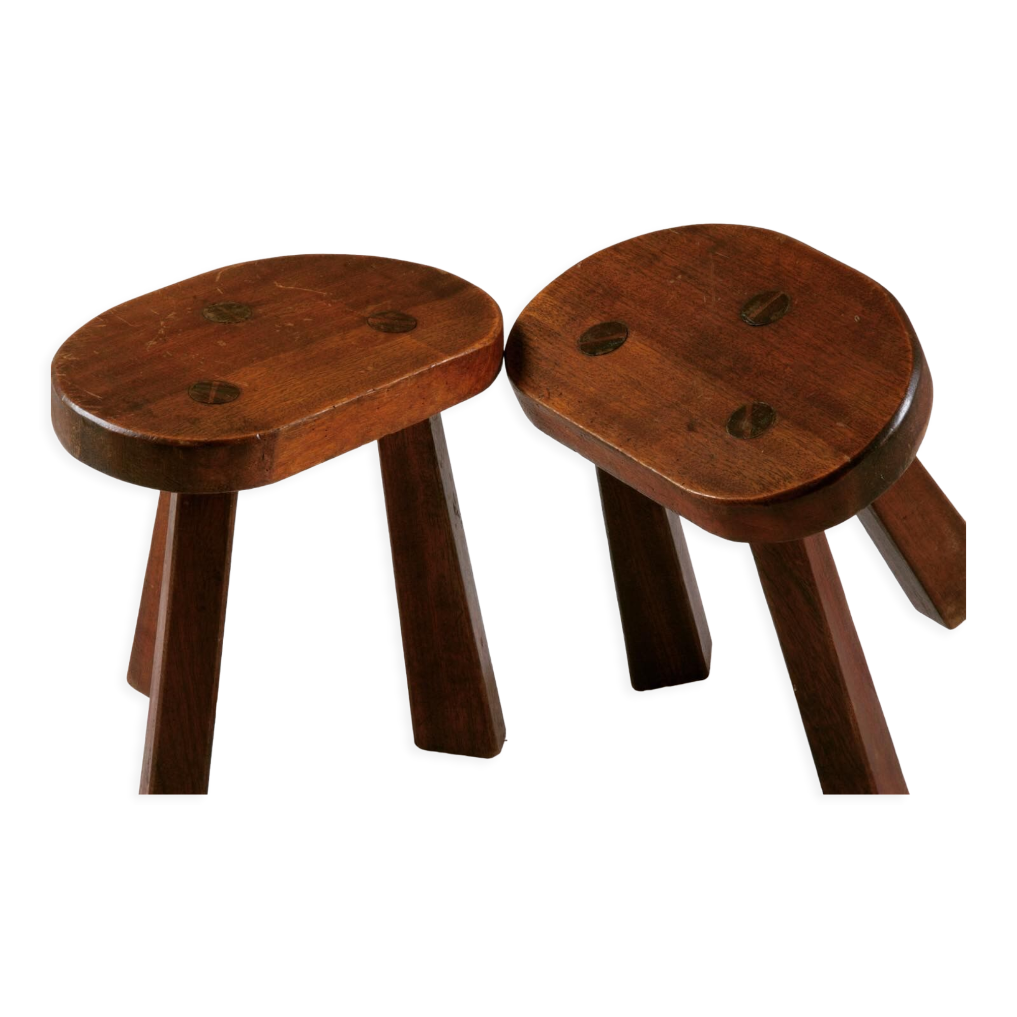 Pair of tripod brutalist stools, France 1950s