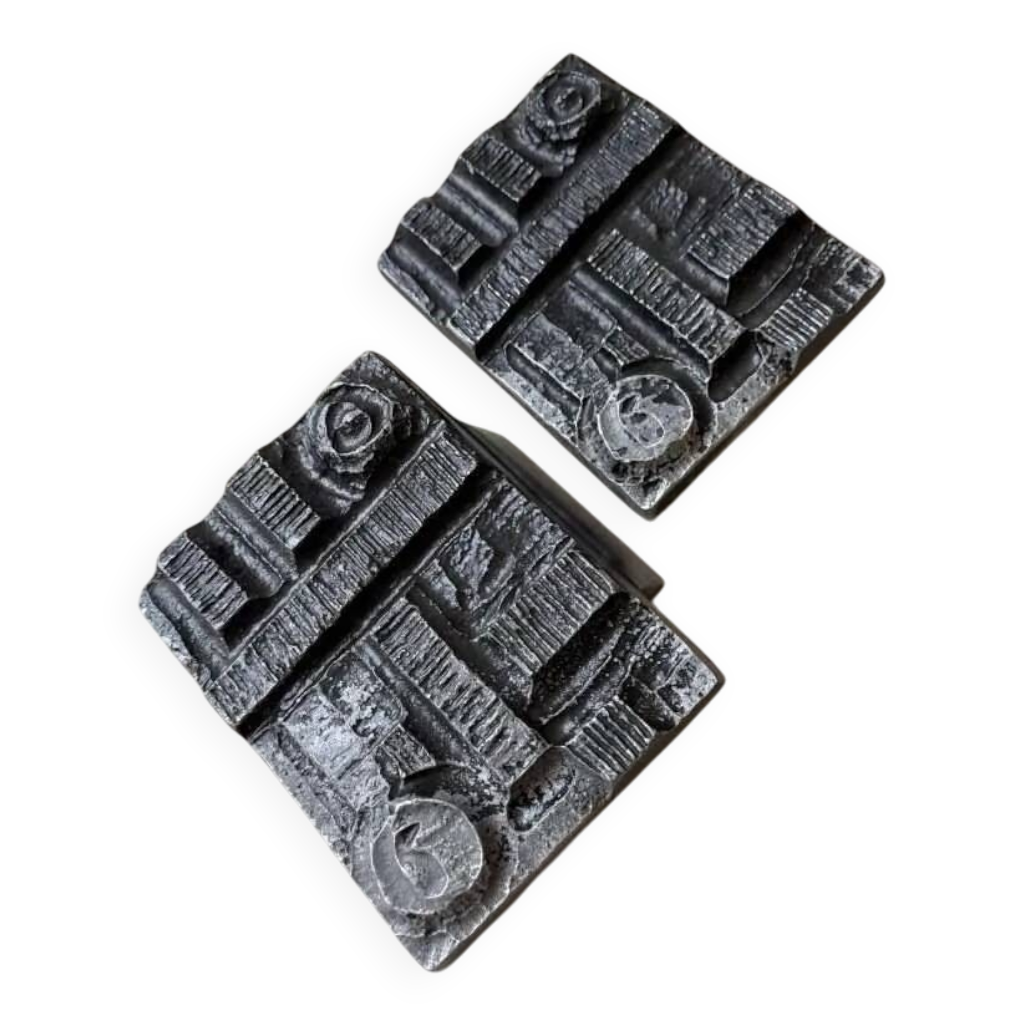 Brutalist cast iron door knobs 1970s sculptural design set