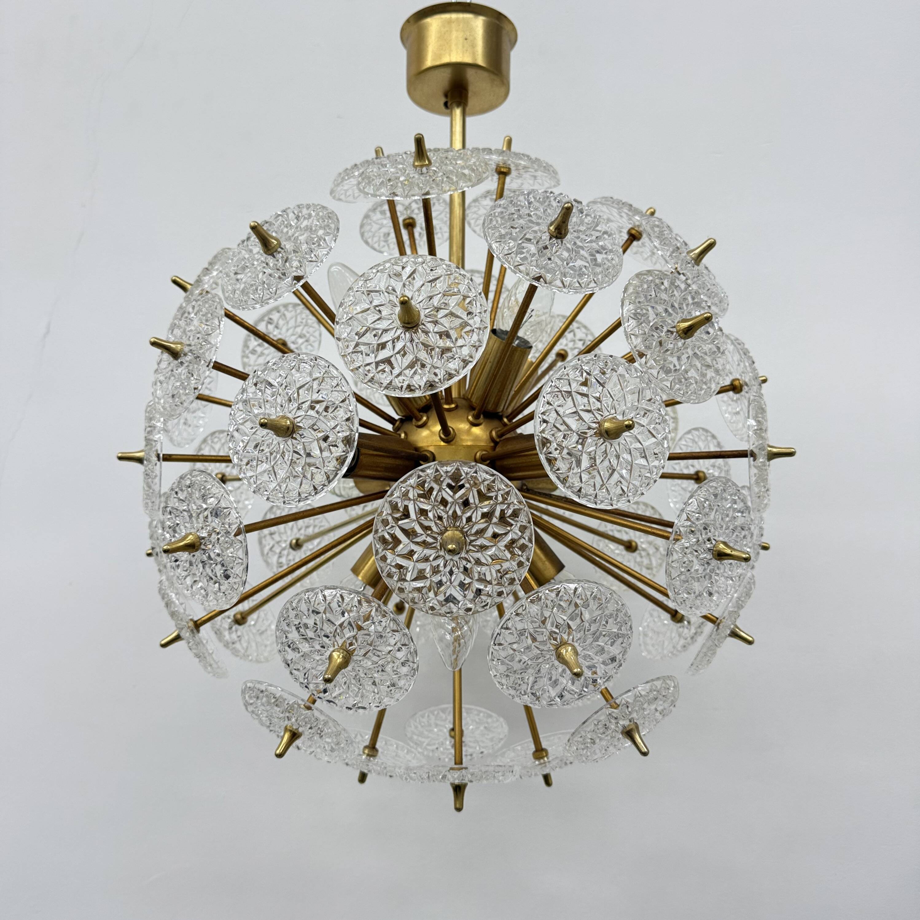 Val Saint Lambert crystal sputnik gold chandelier , 1960’s