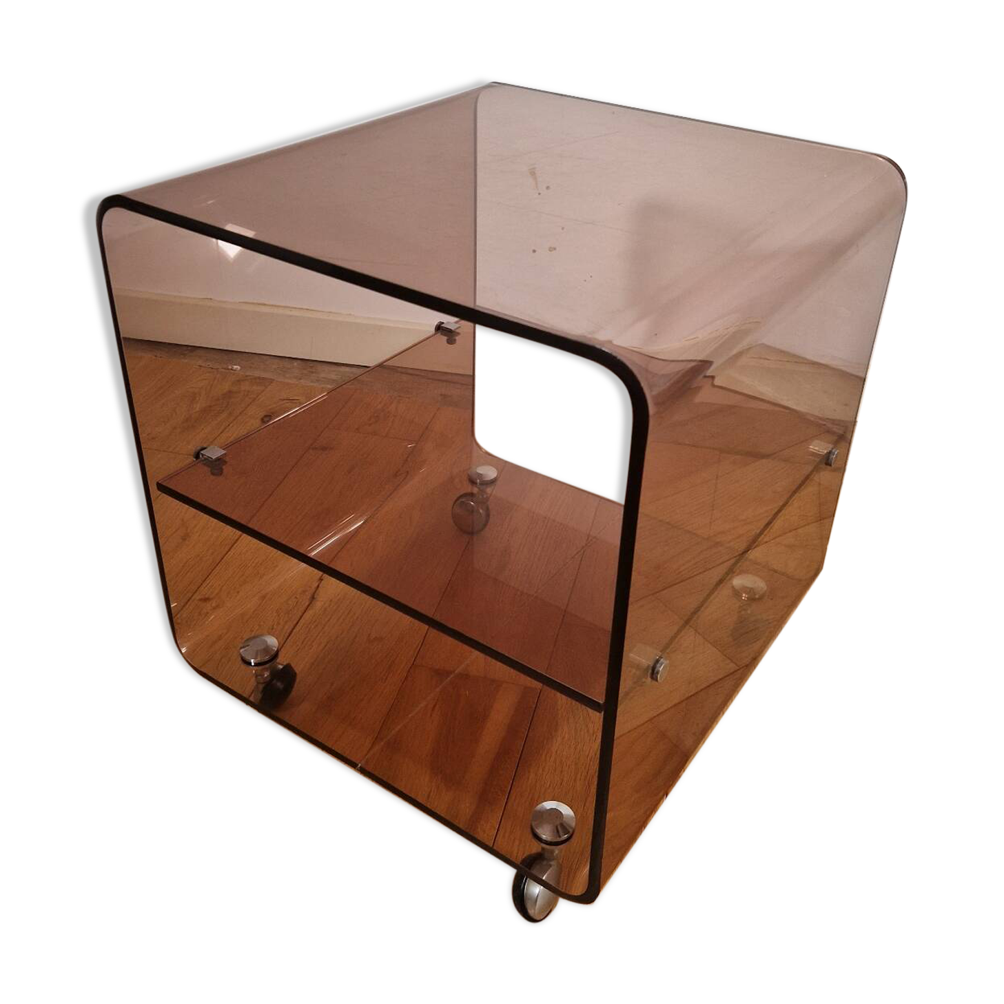 Rolling dessert trolley in Altuglas by Michel Dumas for Roche Bobois.