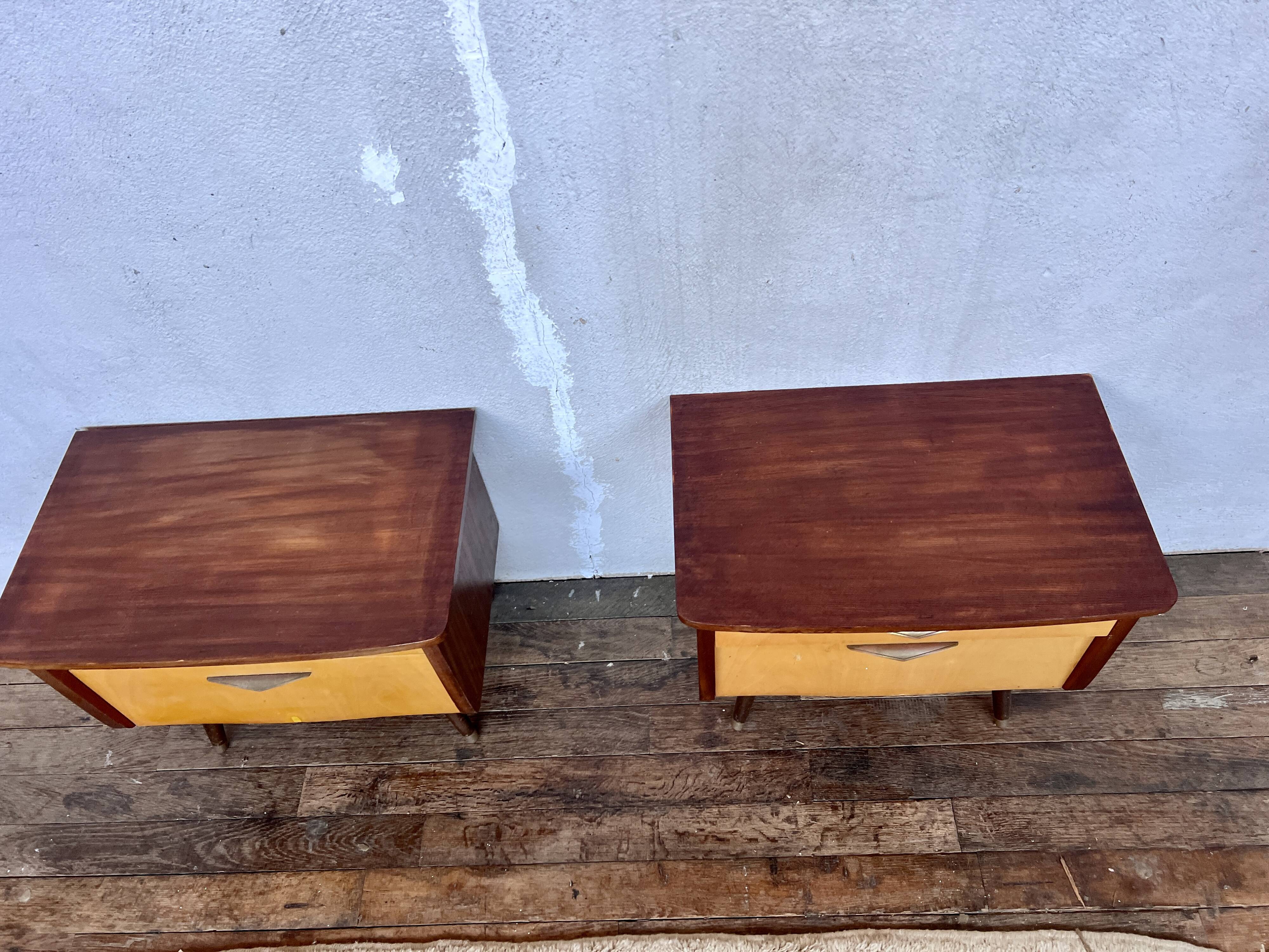 Pair of nightstands vintage bedside table compass legs