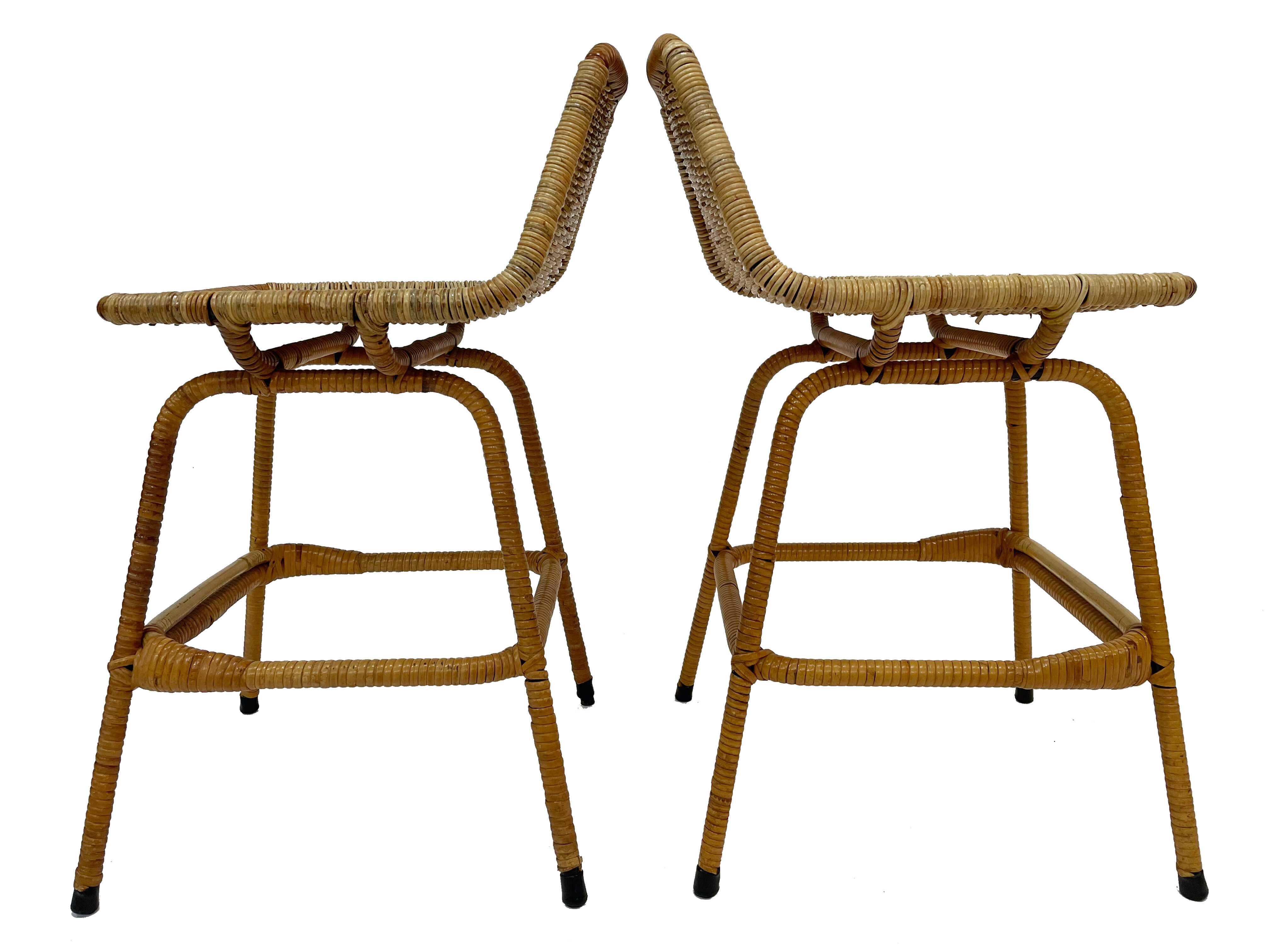 Vintage bar stool in rattan design Rohe 1960