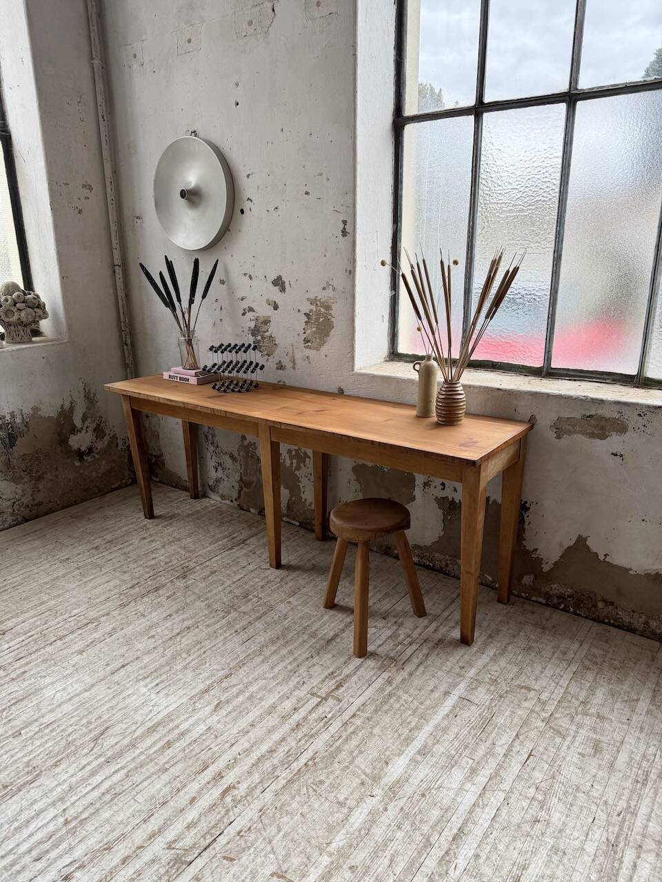 Oak and pine farmhouse console table