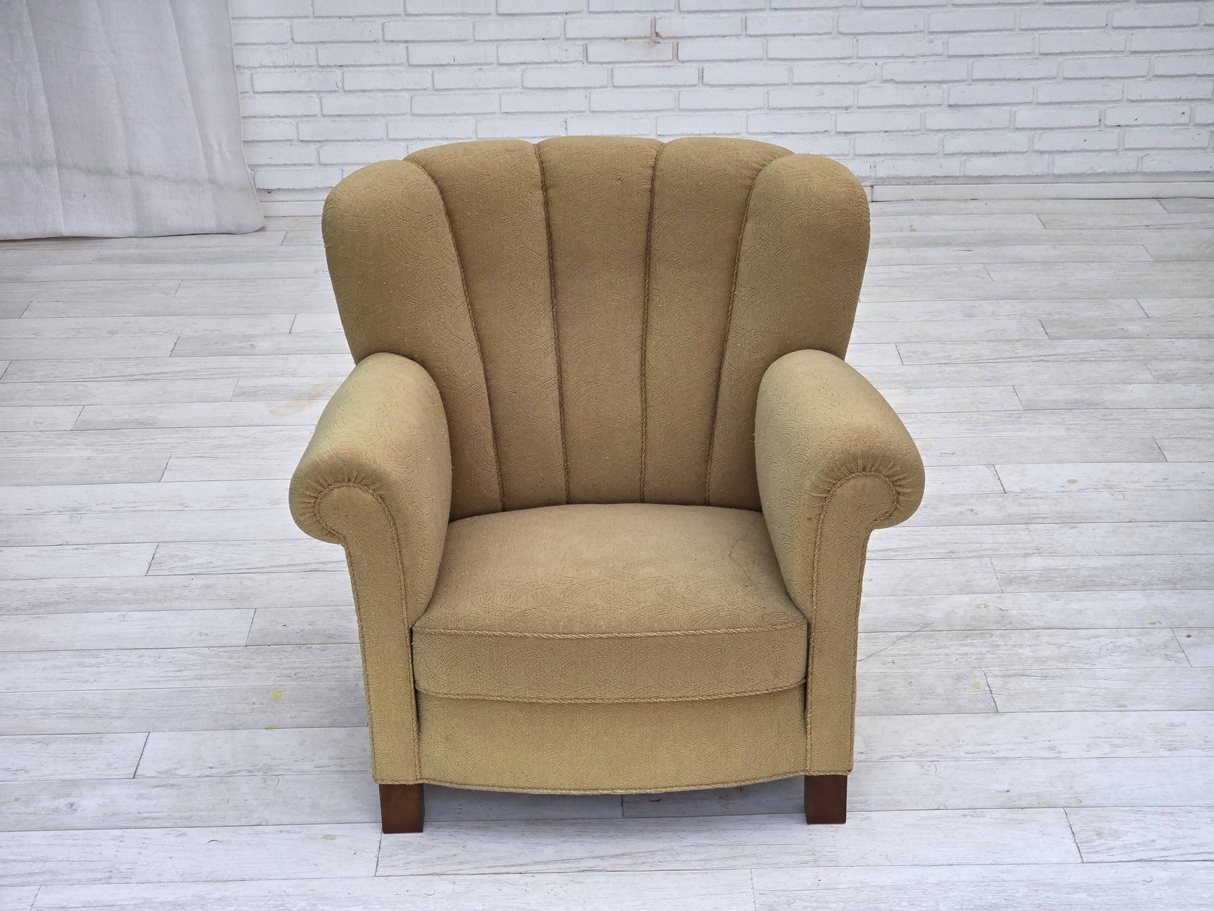 1960s, Danish relax chair, original light green furniture wool.