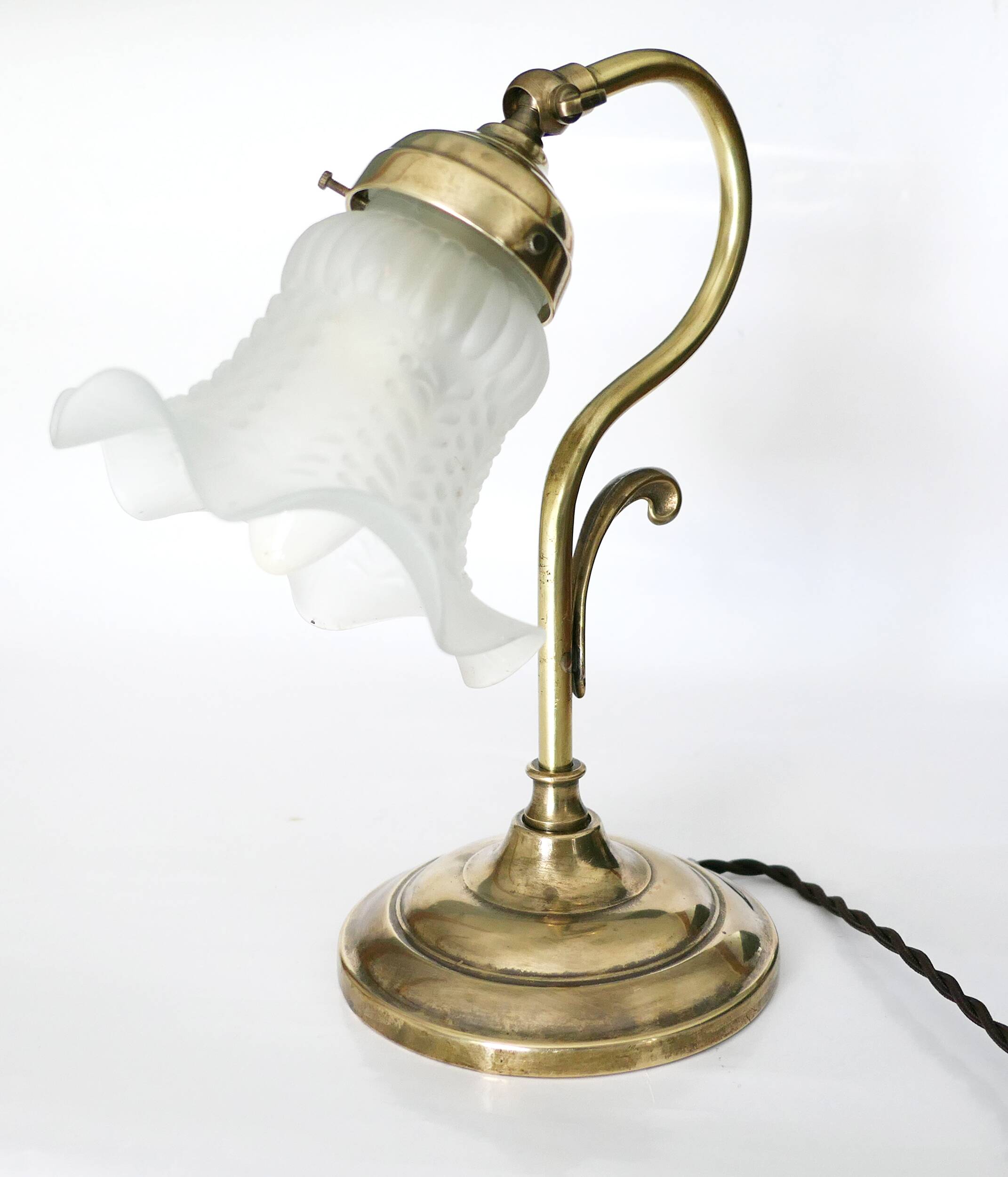 "swan neck" lamp in bronze and brass from 1900
