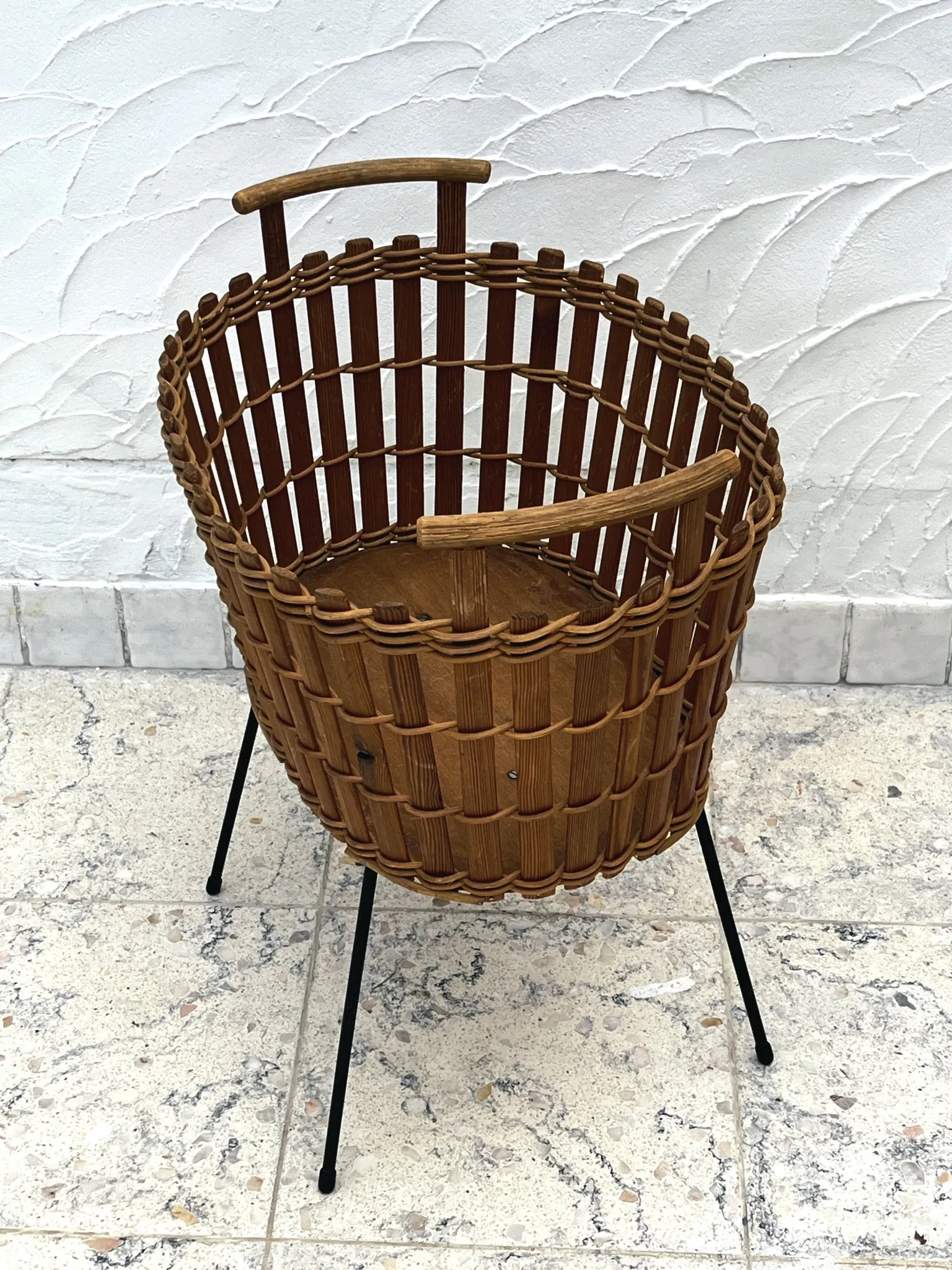 Vintage bamboo and wicker planter basket