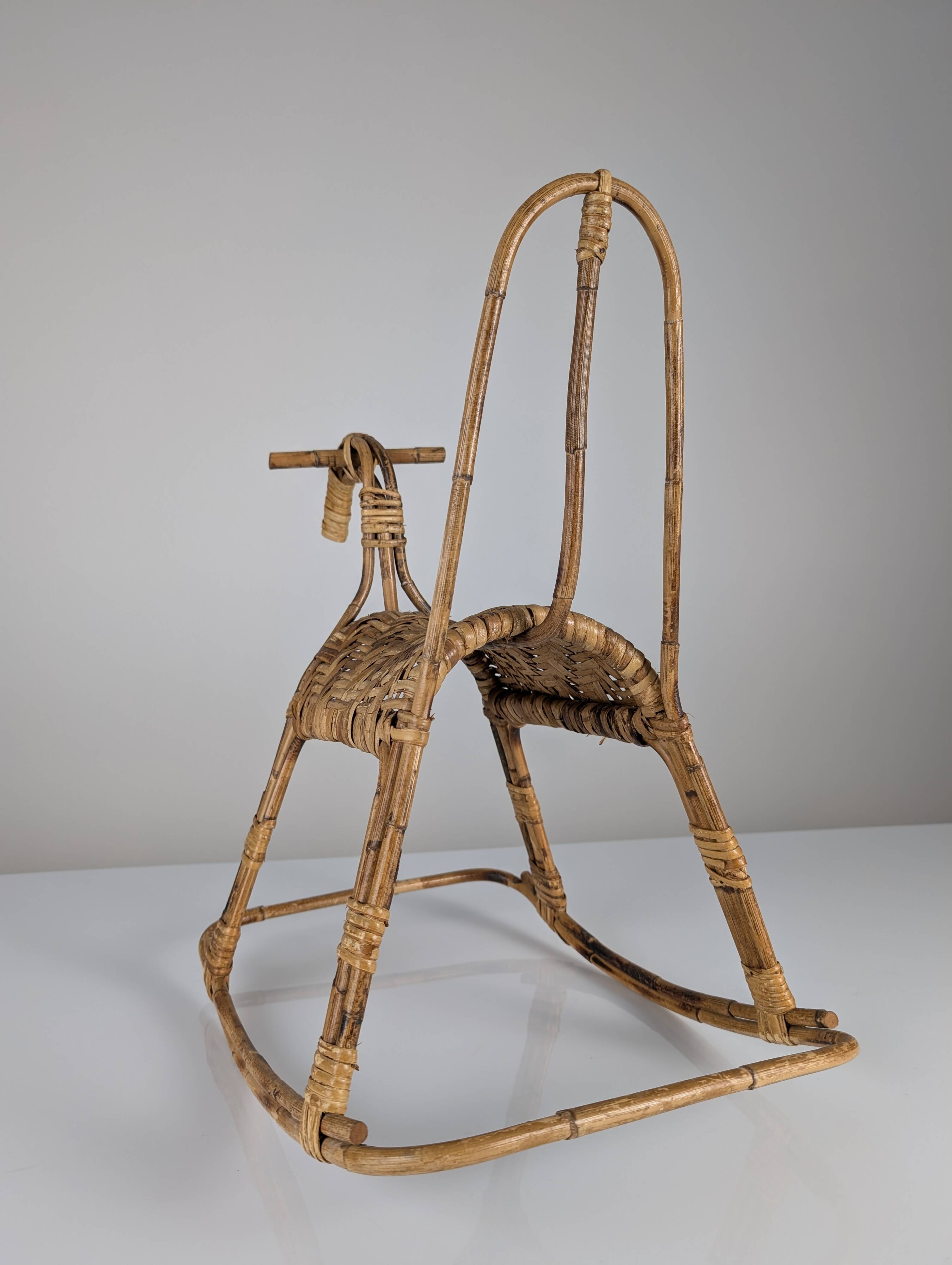 Children's rocking horse made of bamboo and rattan 1960s
