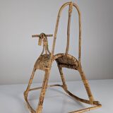 Children's rocking horse made of bamboo and rattan 1960s
