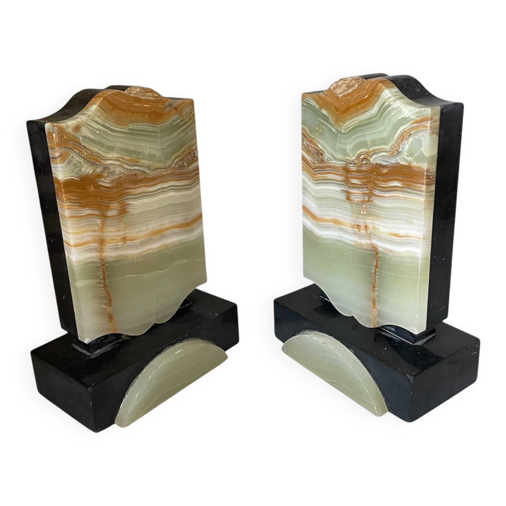 Art Deco onyx and marble bookends