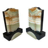 Art Deco onyx and marble bookends