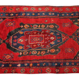 Tapis de coureur oriental bleu rouge long tapis géométrique en laine fait à la main 125x270cm