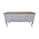 Commode basse meuble TV rangements relooké gris claire et bois naturel