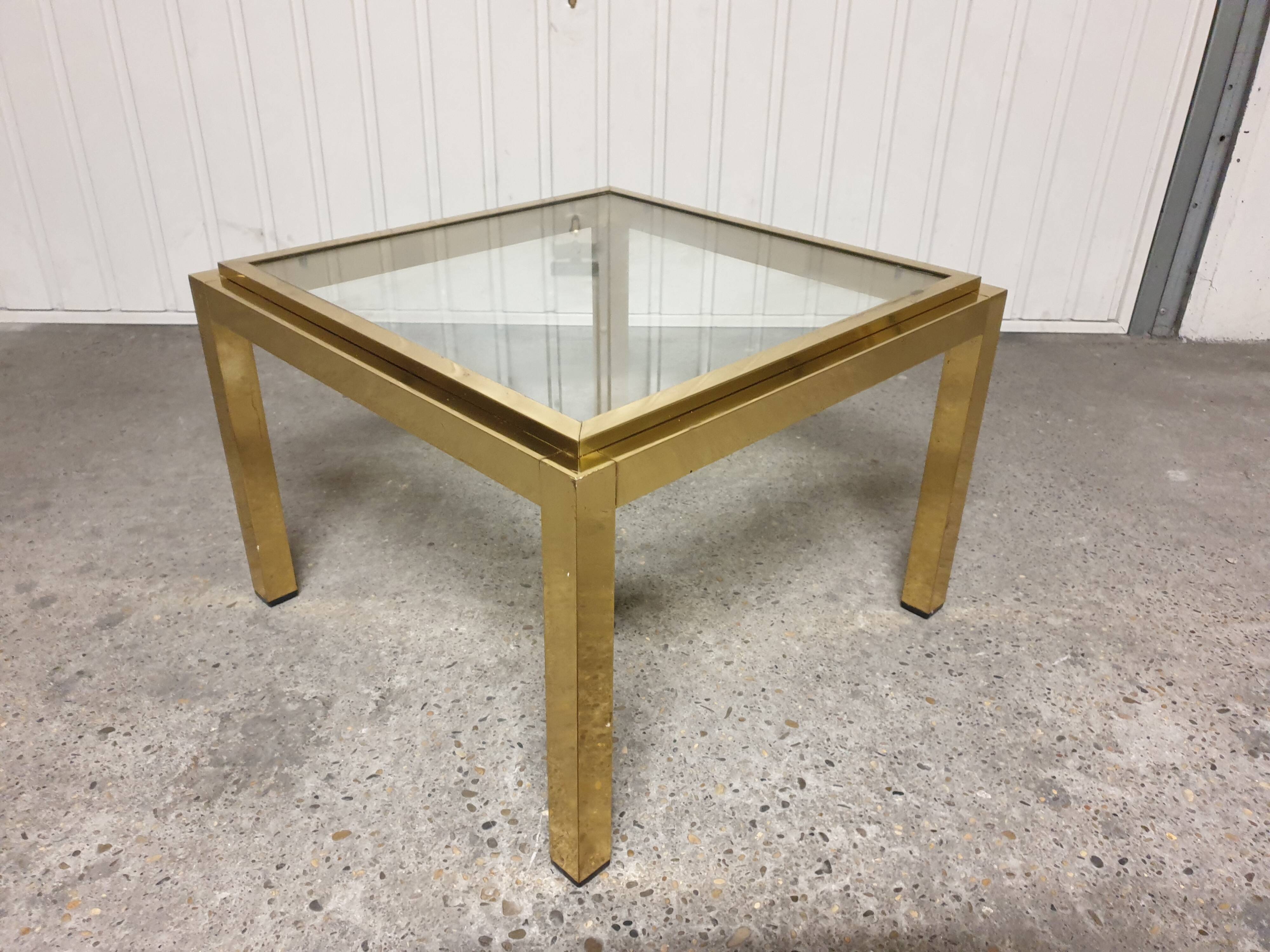 Small coffee table / Vintage brass and glass end table