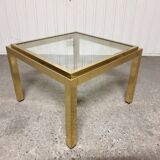Small coffee table / Vintage brass and glass end table