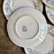 6 dessert plates Longwy in white and grey ironstone, "Saint Cloud" service.