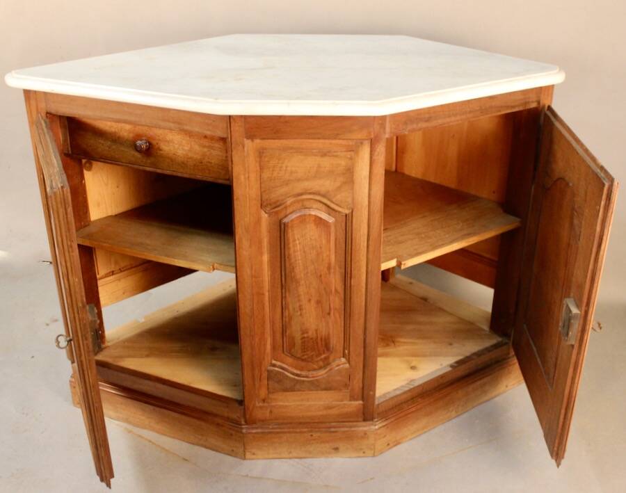 19th century walnut corner cupboard with Carrara marble top