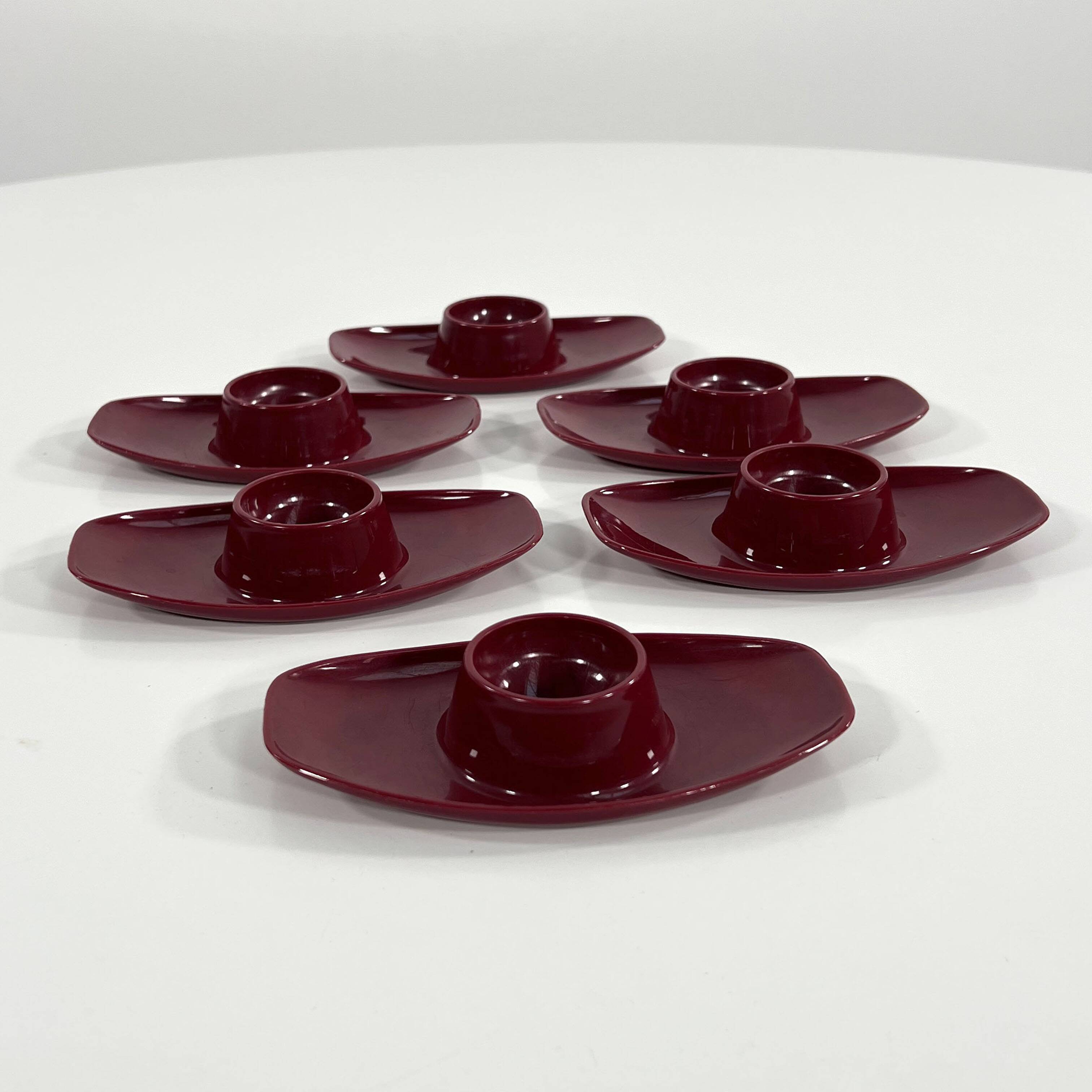 Set of 6 Space Age Bordeaux egg cups by Luran, Germany, 1970