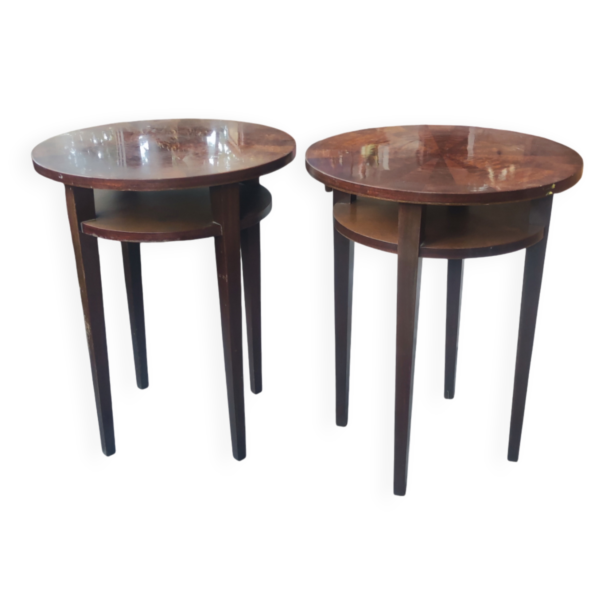 Pair of antique Art Deco pedestal tables, end tables, side tables