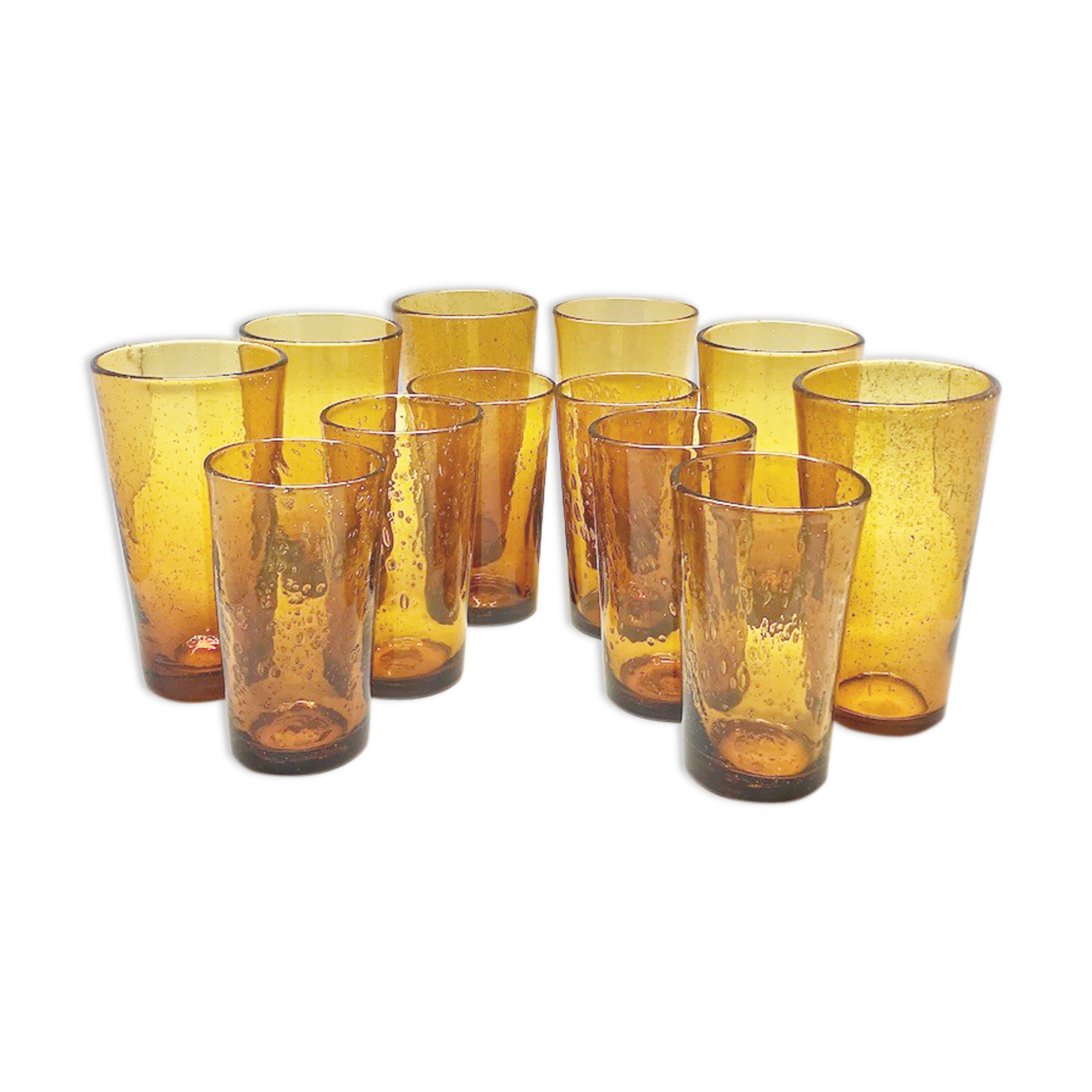 Set of 12 ochre oiglasses in bubbled blown glass