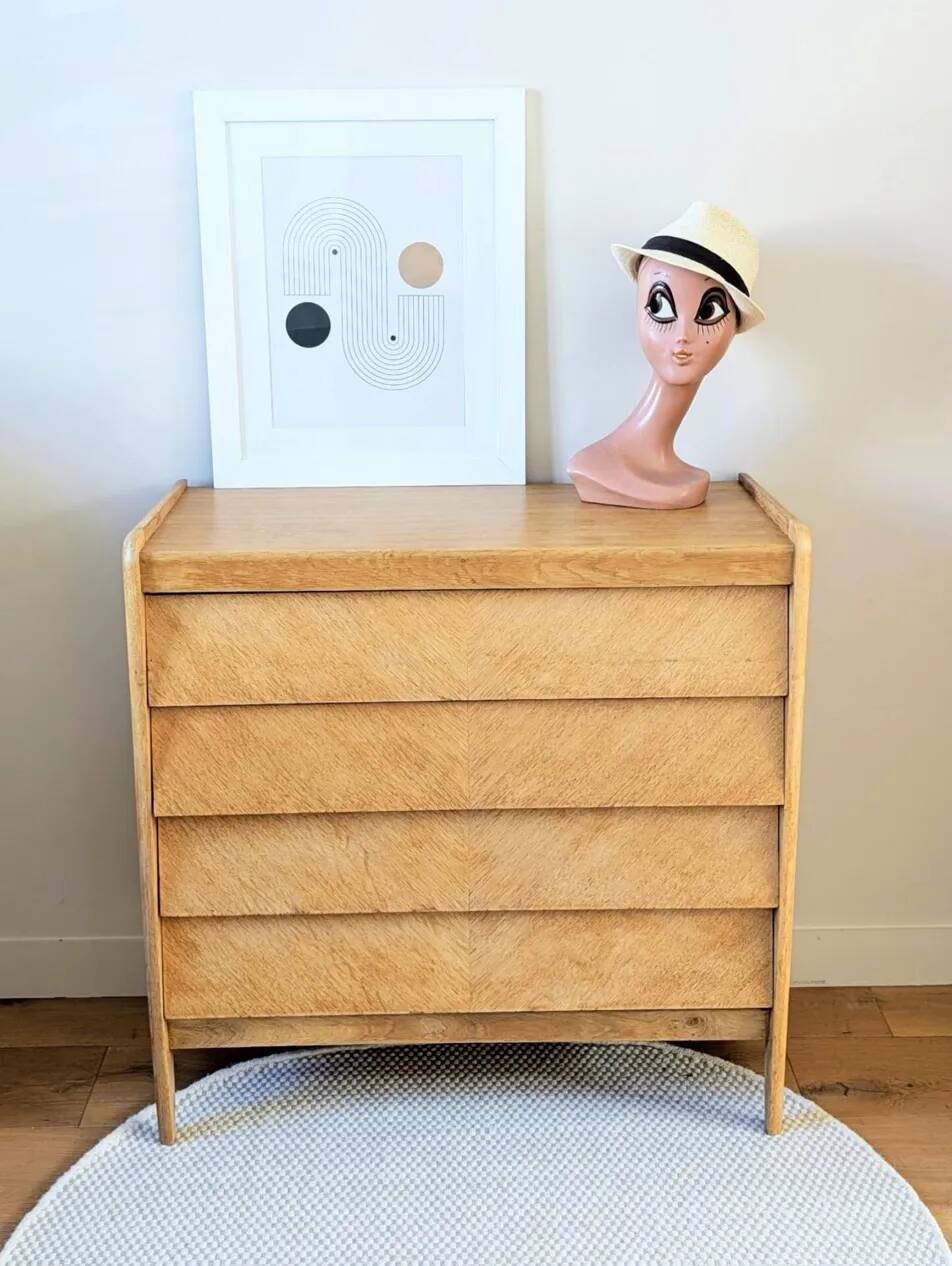 Commode vintage rénovée, années 50-60, chêne blond