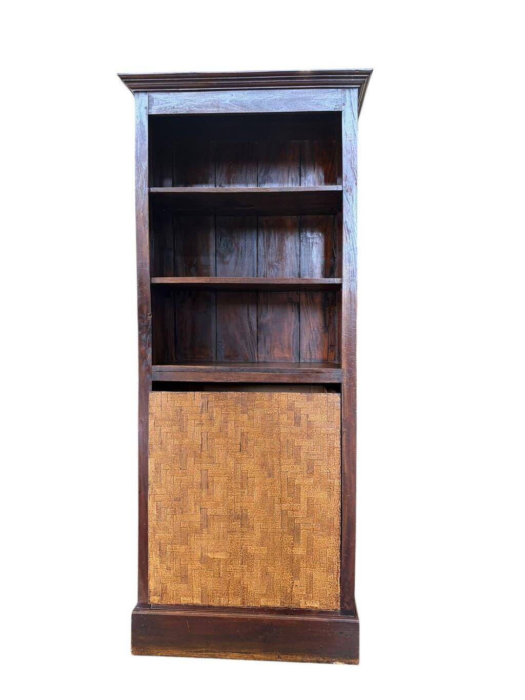 Vintage wooden library with storage chest/basket.