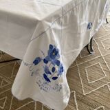 Large antique hand-embroidered tablecloth - 12 place settings - 170x210 cm - cotton