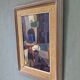 Mid-century modern swedish "streets of portugal" street scene oil painting, framed