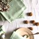Set of six old damasked napkins dyed in celadon green
