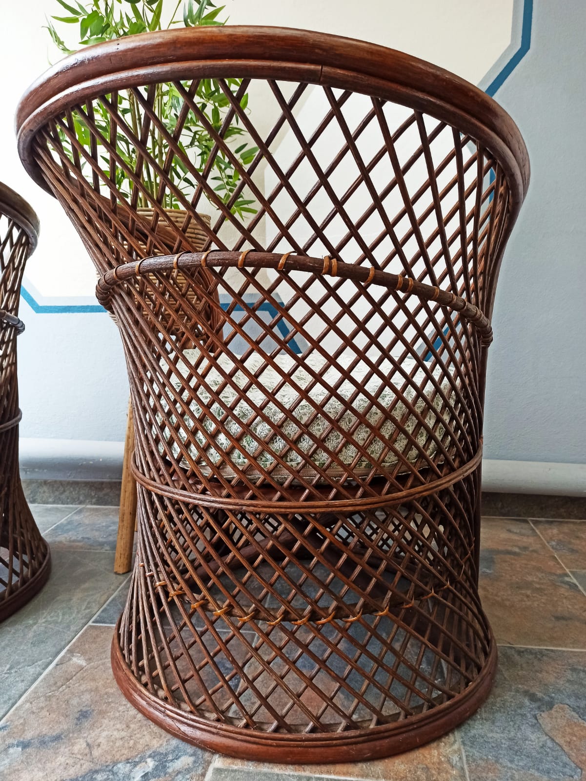 Pair of vintage bamboo rattan armchairs