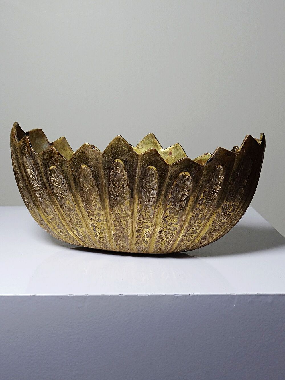 Antique Indian brass jardinière, circa 1920-1940.