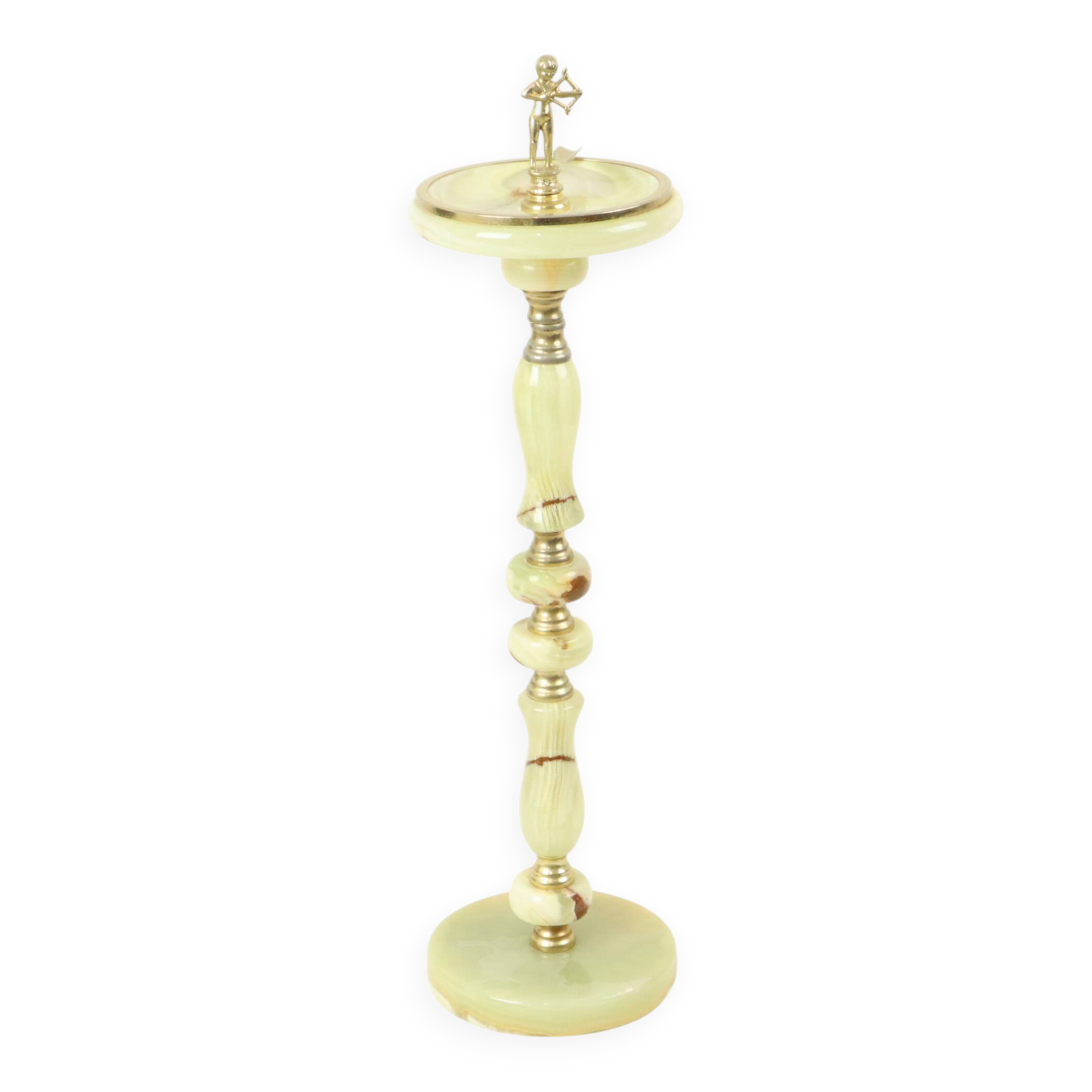 Cendrier décoratif vintage sur pied en laiton et marbre onyx