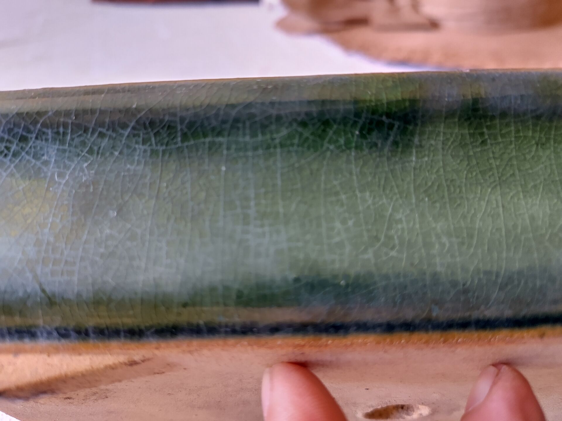 Rectangular glazed green ceramic bonsai pot
