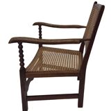 Fauteuil Art Déco en chêne tressé, design minimaliste.