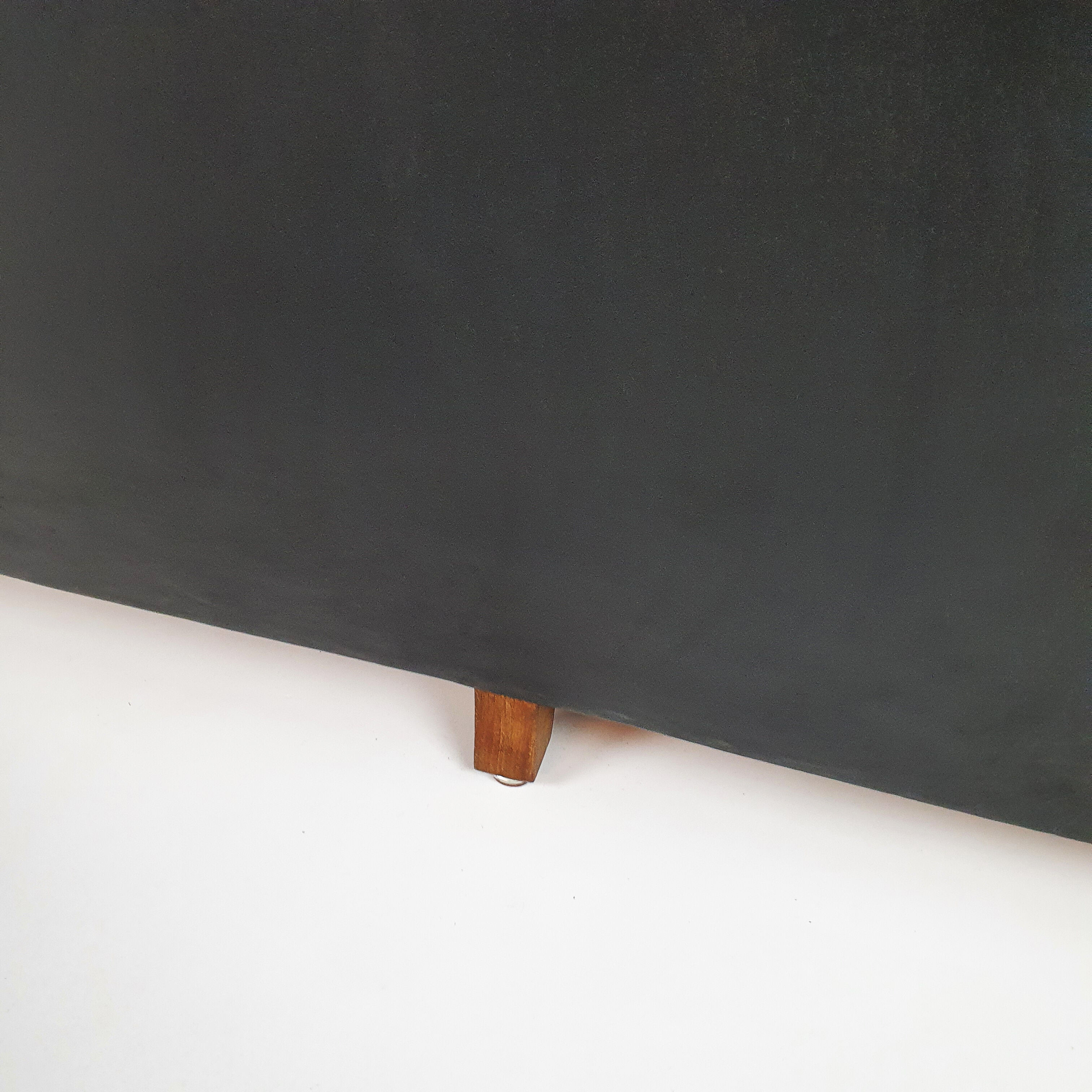 Mid century black leather scandinavian 3 seats sofa, 1950