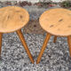 Pair of wooden tripod stools, tapered feet, vintage, 60s
