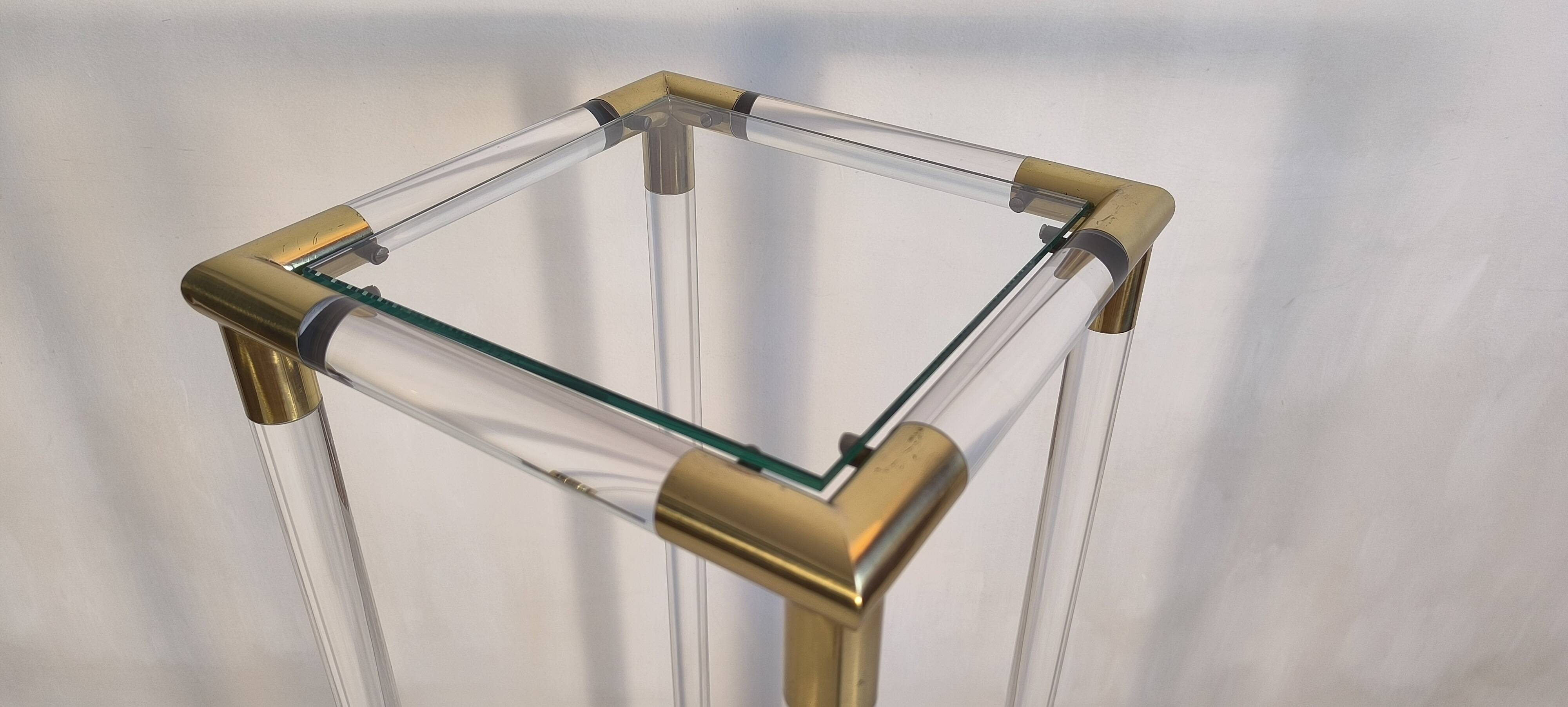 Very beautiful column pedestal by Charles Hollis Jones in Lucite & brass.