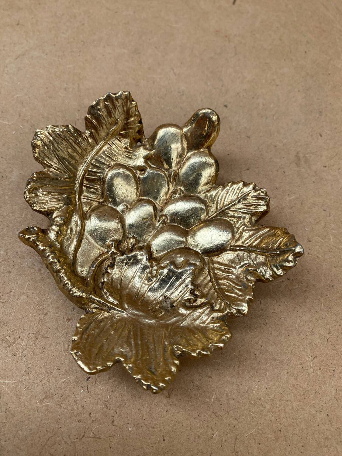 Old vintage grape cluster shaped gold metal pocket tray