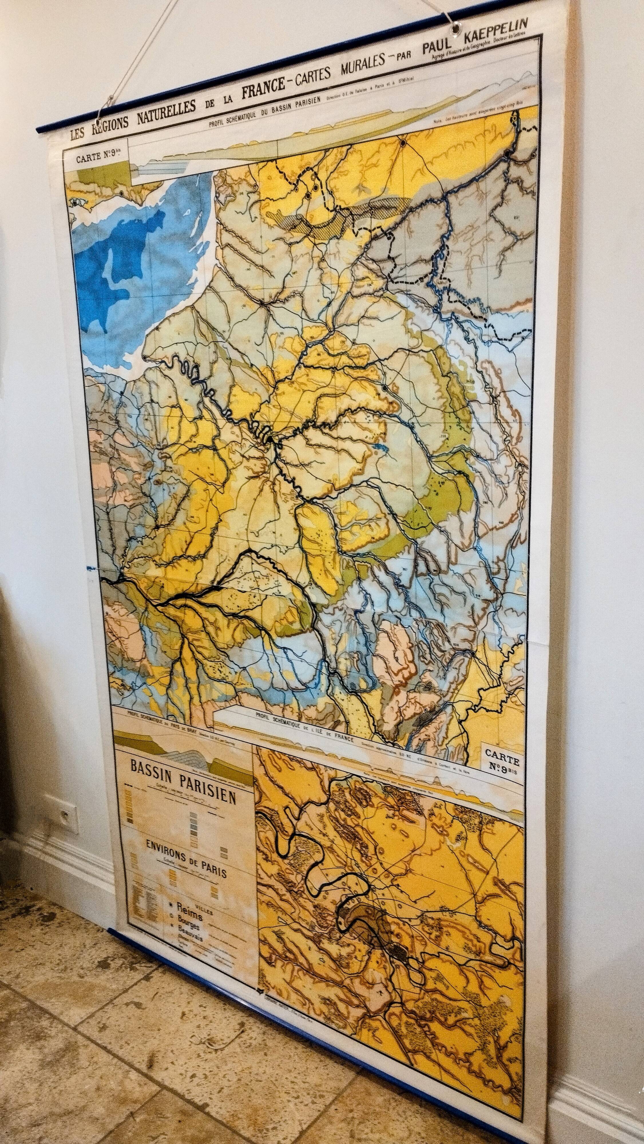 Carte scolaire 1940 "bassin parisien" 120x200 cm