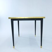 Dining Table, High Gloss Laminate, Brass, Tapered Legs, Midnight Blue - M