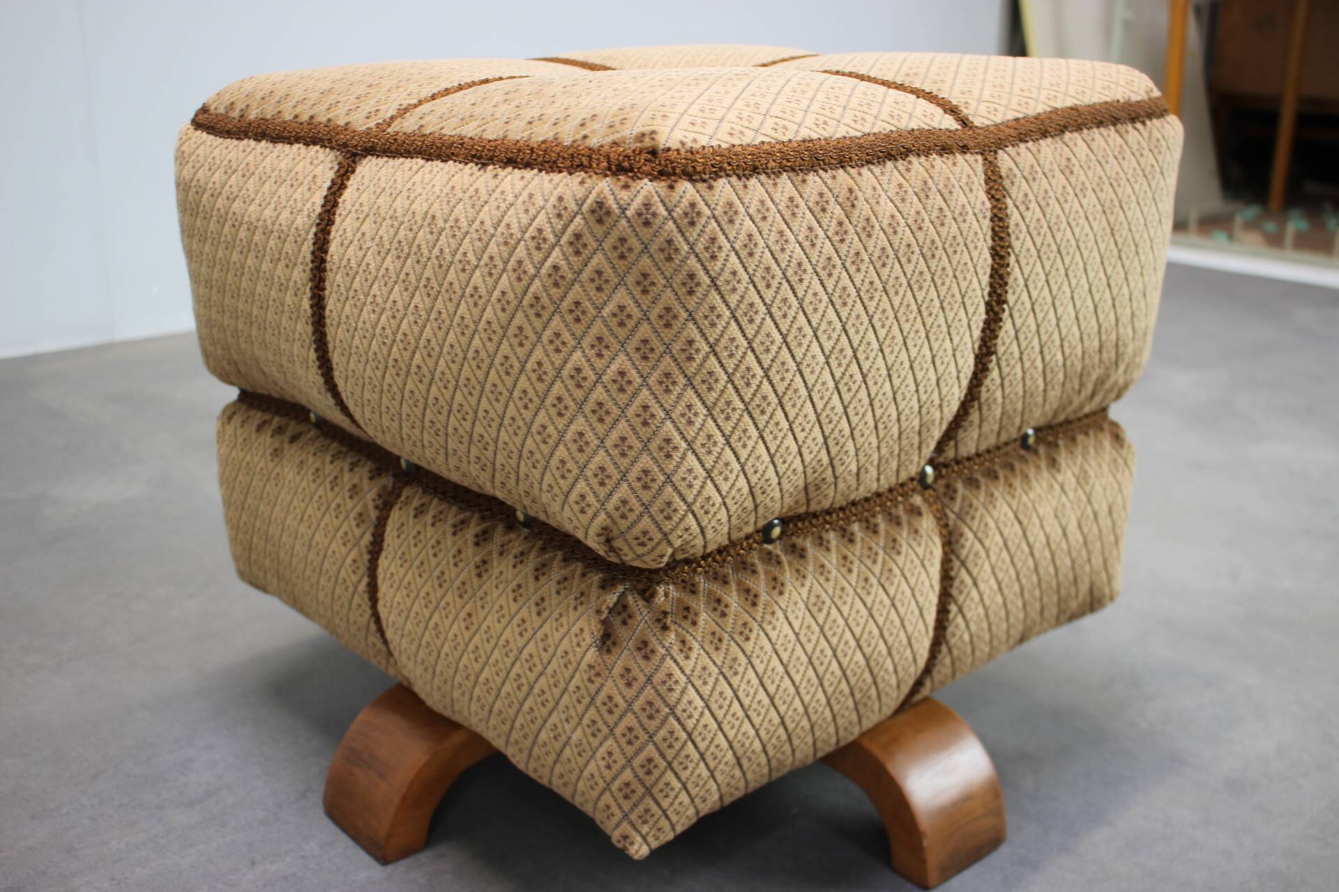 Jindřich Halabala stool in Art Deco velvet, Czechoslovakia, 1930s.
