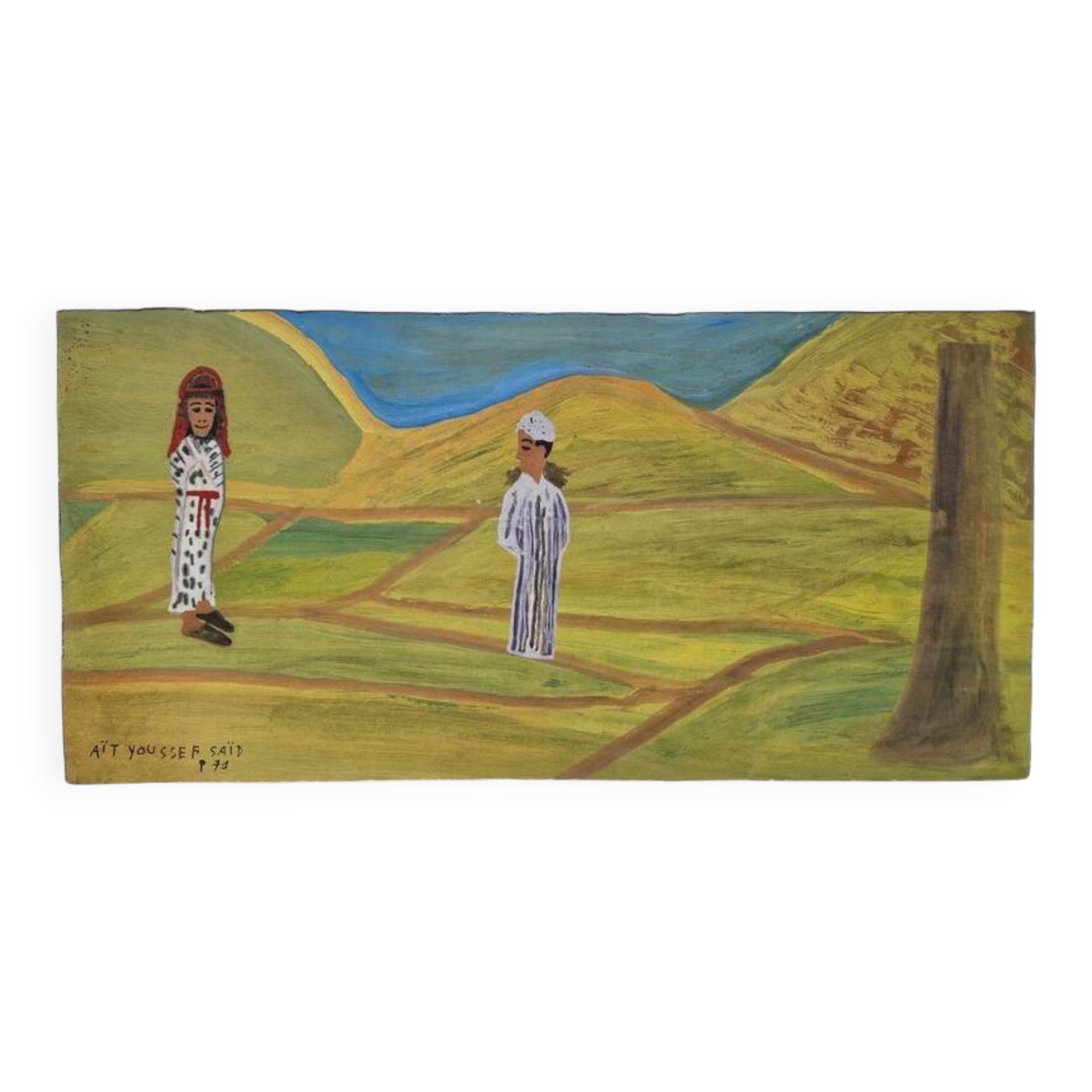 Saïd Aït Youssef (1920-1986) - Gouache sur papier - Personnages en campagne