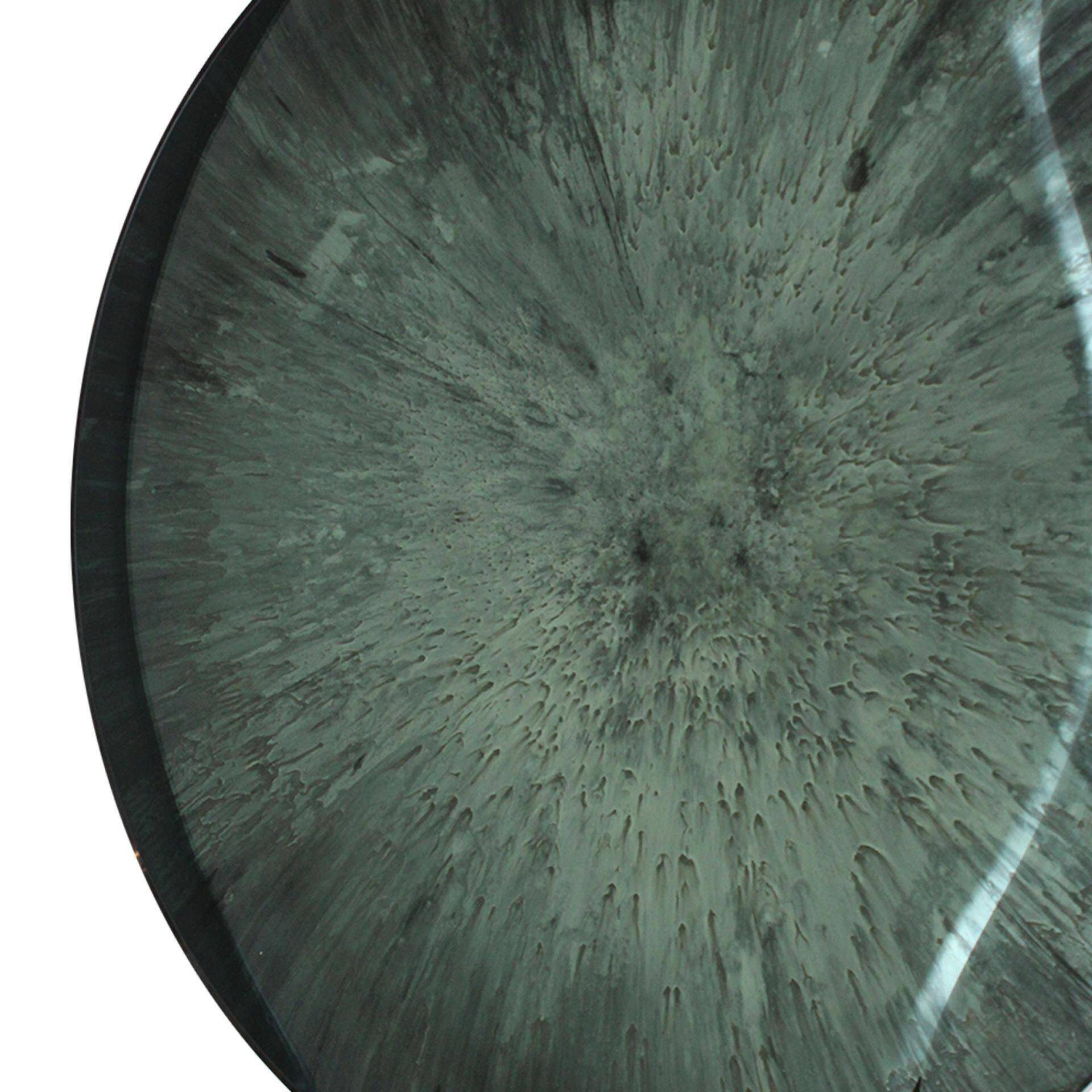 Modern Sculptural Concave Blue Glass Round French Mirror, Unique Piece