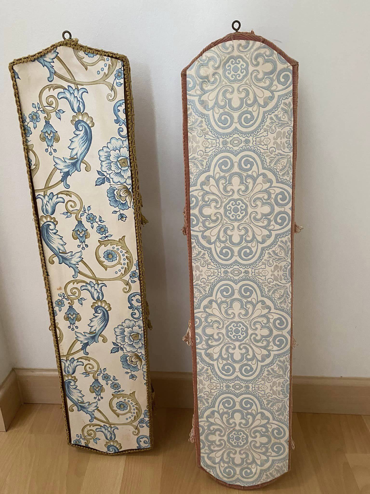 Two very kitsch wall shelves in bronze and pink velvet