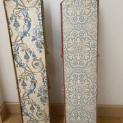 Two very kitsch wall shelves in bronze and pink velvet