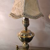 Pair of brass bedside lamp, with pretty velvet lampshade 31x14